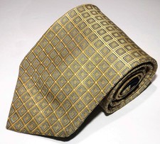 NWOT Tommy Hilfiger Men's Gold Blue Silver Checked All Silk Tie Made in USA