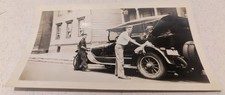 1920s Antique Touring Car Snapshot Photo Men Washing Early Automobile Street 
