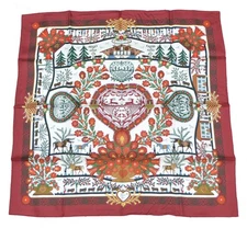 Hermès Decoupages Silk Carre 90 Burgundy Used