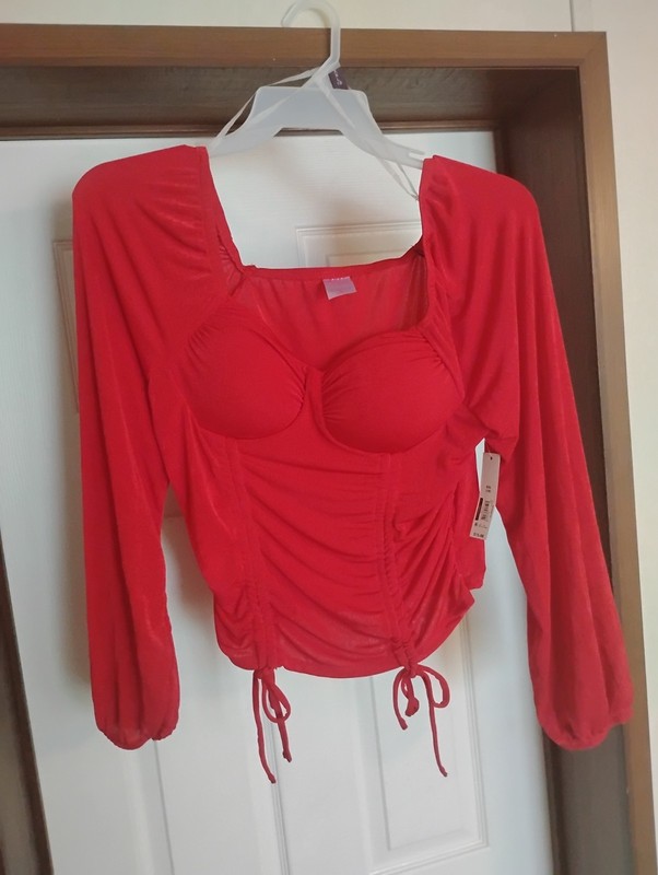 NOBO No Boundaries Red Ladies Long Sleeve XXL Blouse Top Shirt New With Tags
