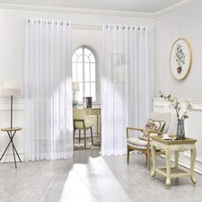 Pair of 2 Extra Large 108" (Width) X 120" (Length) Wall to Wall Sheer White R...
