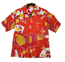 Vintage Made in Hawaii Sz S Men's Japanese Print Barkcloth Short Sleeve Shirt