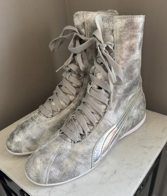 Puma Eskiva Hi Top Boxing Shoes Sz 8.5 EU 39 Silver Metallic Retro Trainers  