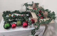 Lot of Large Christmas Ornaments & Garland Various Sizes & Colors