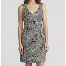 Ann Taylor LOFT Small Black White Paisley Dress with Pockets Lined 