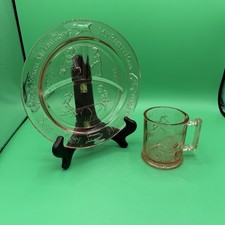 Vintage 2 pc. Tiara Pink Indiana Glass Child's Nursery Rhyme Dish Set