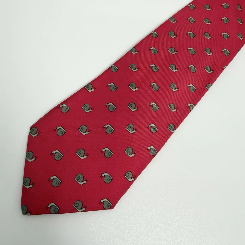 Corbata para hombre Hermes caracoles rojo y gris satinado seda 7207 UA 3,25" (W) x 56,5" (L) guc Foto 3 de 4