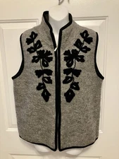 Women’s Vintage Tally Ho Gray Black 100% Wool Sweater Vest Sz Large