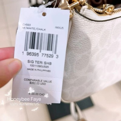 NWT COACH CV933 Teri Shoulder Bag In Signature Canvas Gold/White