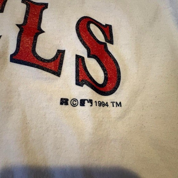 VTG 1994 Russell Athletic Angels T-Shirt V-Neck Ringer Jersey Youth L Made USA