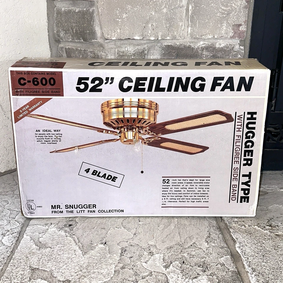 New Mr Snugger 52" Cane Vintage Antique Brass Filigree Litt Ceiling Fan MCM - Image 4 of 4