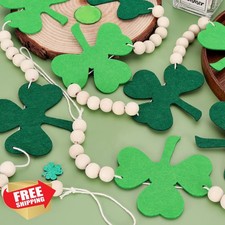 St Patricks Day Shamrock Garland Felt Banner Wooden Beads