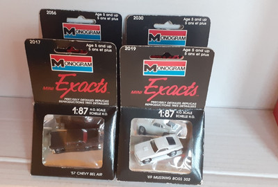 4 Monogram Mini Exacts Ferrari / Chevy / BMW 325i & Mustang Boss - 1.87 -