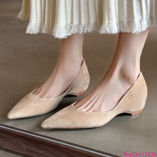 Women's Pointed Toe Flat Shoes Patent Suede Hidden Heel Office Lady Pumps Casual