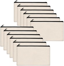 Blank Canvas Bag Zipper Pouch Makeup Bags Bulk - Multi-Purpose Canvas Pencil Pou