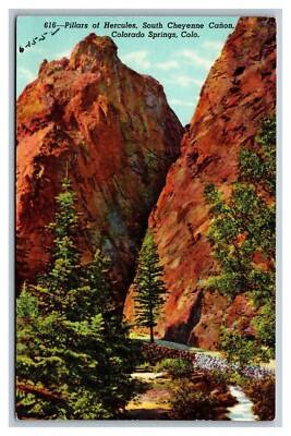 Colorado Springs, CO,  Pillars of Hercules South Cheyenne Canon, Linen Postcard 