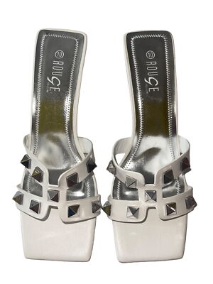 Rouge Studded White Heeled Sandals - Size 10 Sexy NWT Spikes Rock Shoes Metal