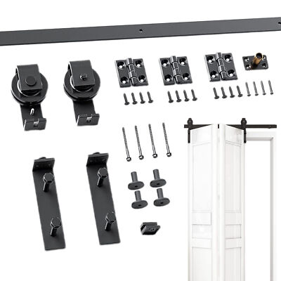 46in Sliding Barn Door Hardware Kit Modern Closet Hang Style Track Rail BlackMö