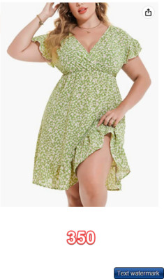 INVOLAND Plus Summer Boho Dress Ruffle Floral Printed V Neck SS Beach Mini Dress