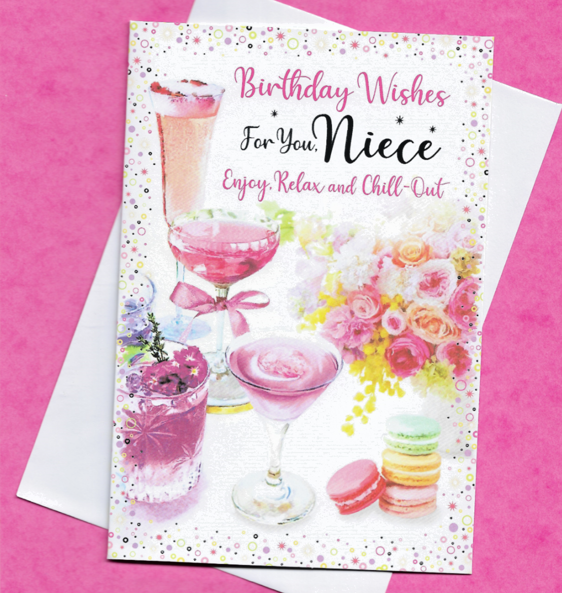 Niece Birthday Card Cute Cocktails Macaroons Female Girl Lady Woman 19x13cm