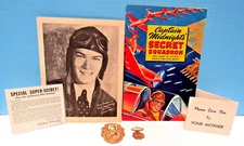 CAPTAIN MIDNIGHT 1942 SECRET SQUADRON BOOK, FLYING CROSS, DECODER BADGE & MORE