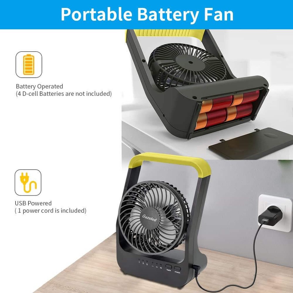 Gazeled Battery Powered Fan, Super Long Lasting Battery Powered Fans