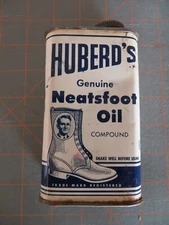 Vintage 3/4 Full Tin - Huberd's Neatsfoot Boot Oil - 2 1/2 x 4 3/4 x 1 1/2 inch