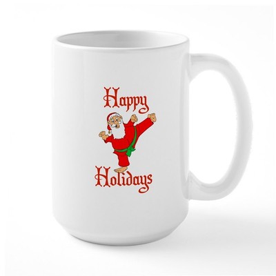 CafePress Karate Kicking Santa Large Mug (330038901)