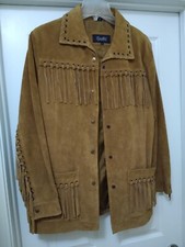 Excelled Ladies Western Suede Leather Jacket With Fringe Saddle Brown