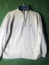 Nautica 1/4 Zip Sweater Mens L Tan Comfort Cotton Mock Neck Golf Outdoor Cabin