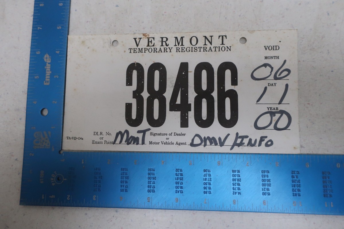 Vermont License Plate Tag 2000 00 VT Temporary Cardboard