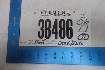 Vermont License Plate Tag 2000 00 VT Temporary Cardboard