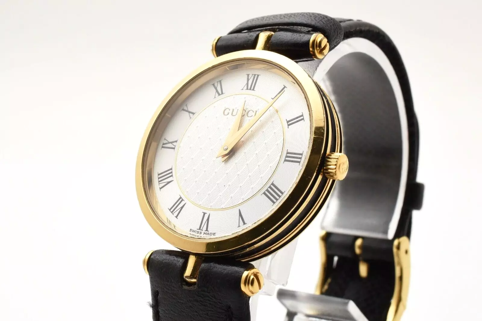 Montre suisse GUCCI 2040m boîtier analogique taille 30mm argent or noir quartz *vidéo