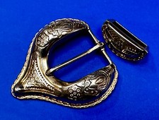 Heart Shaped Flower Swirl Gold Tone Replacement Dress Belt Buckle and Keeper