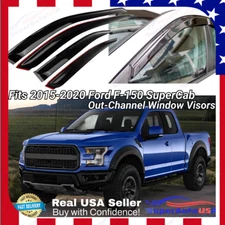 For 2015-20 Ford F150 Super Cab Smoke Window Visor Vent Rain Sun Guard Deflector