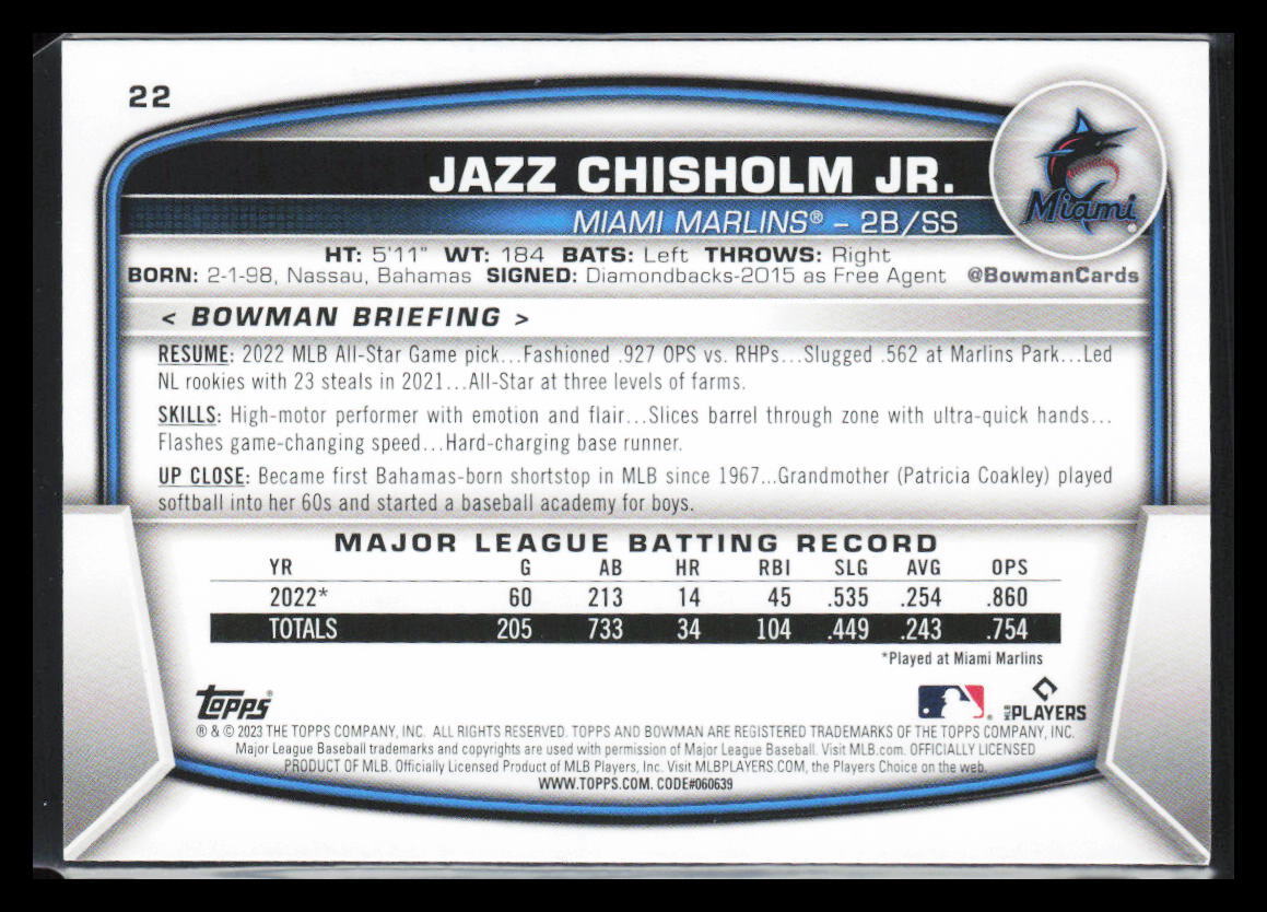 2023 Bowman Jazz Chisholm Jr. #22 | eBay