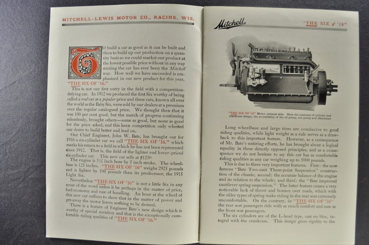 1916 Mitchell Six Catalog Brochure Touring Car Roadster Excellent