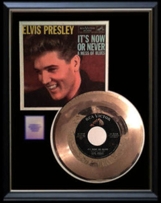ELVIS PRESLEY IT'S NOW OR NEVER 45 RPM GOLD RECORD RARE NON RIAA AWARD ...