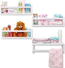 Nursery Book Shelves for Wall for Kids Set of 4 White 17" x 5" x 5.5" each NEW