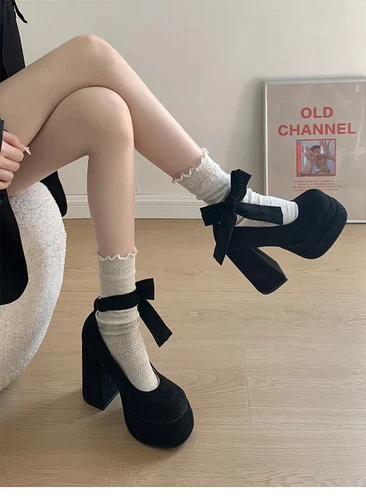 Platform Mary Jane Shoes Fashion Cross Strap Thick Heel Shoes Dress Shoes Pumps - Bild 14 von 24