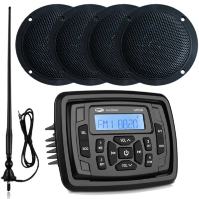 GUZARE Marine Radio Boat Audio Package w/ Waterproof Stereo Speaker and FM AM Antenna