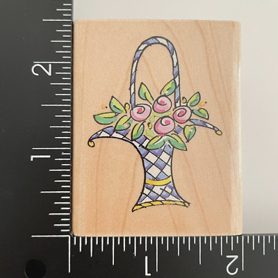 Stampa Rosa Marna Sunday Bouquet Flower Basket E50-376 Wood Mounted Rubber Stamp