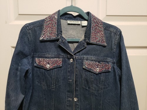 Canyon Road Womans Jacket Size S Blue Pink Silver Sequins Button Front Pockets - Picture 2 of 12