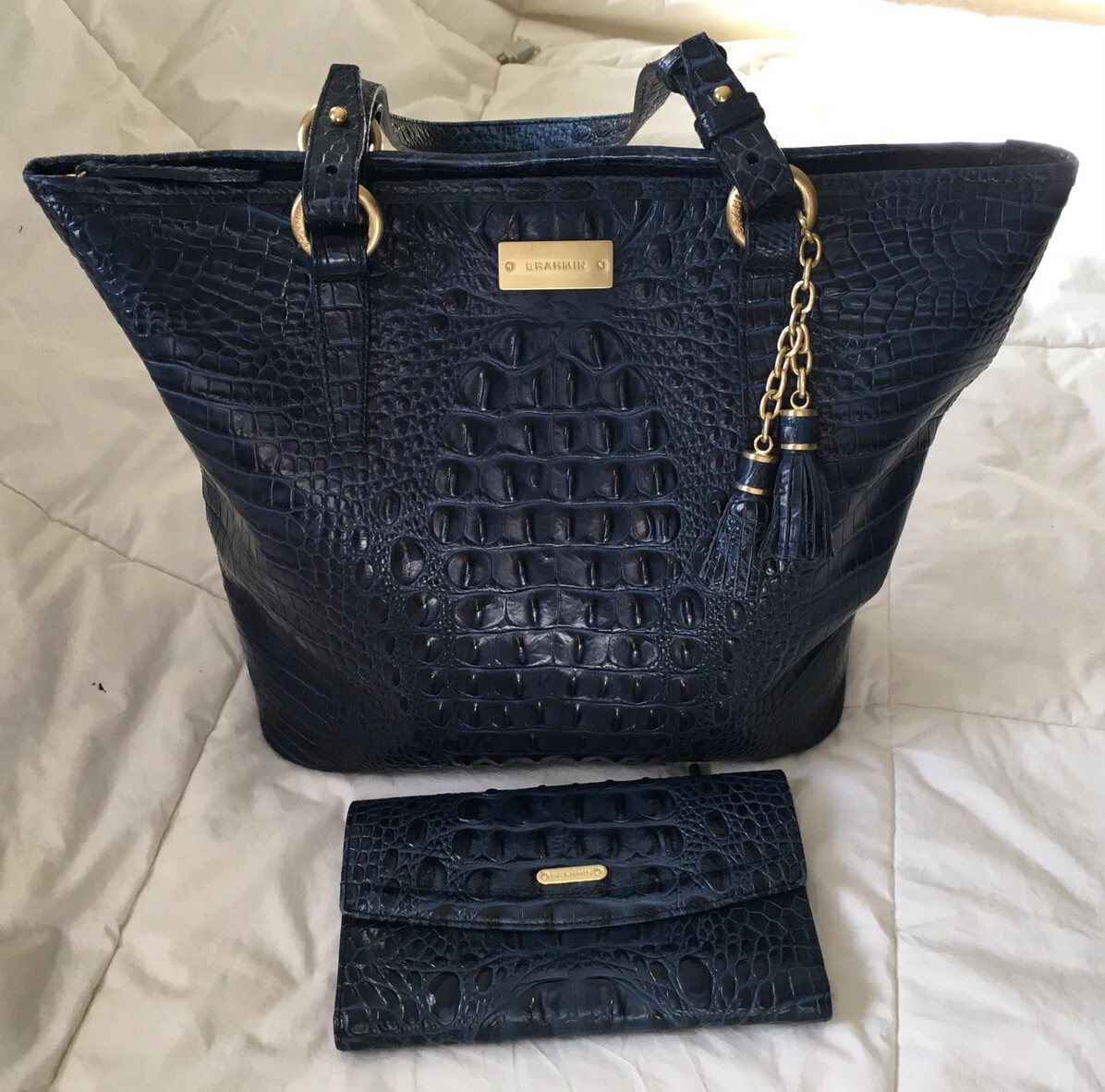 Dark Blue Croc Embossed Leather Handbags