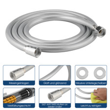 Smooth Matt Silver Shower Hose Brass Pipe Standard Bore PVC Long Flexible 1.5m
