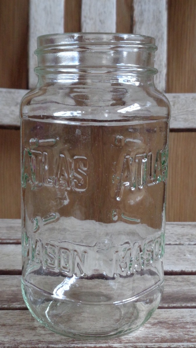 Vintage ATLAS Mason Canning Jar - Clear Square Shaped Glass