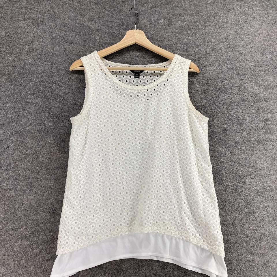 Blusa Simply Vera Wang Mujer M Mediana Blanca Geométrica Forrada a Crochet Informal Foto 3 de 4