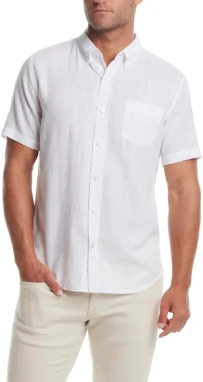 Weatherproof Vintage Men's Linen Cotton Blend Woven Button Down Shirt, White, L