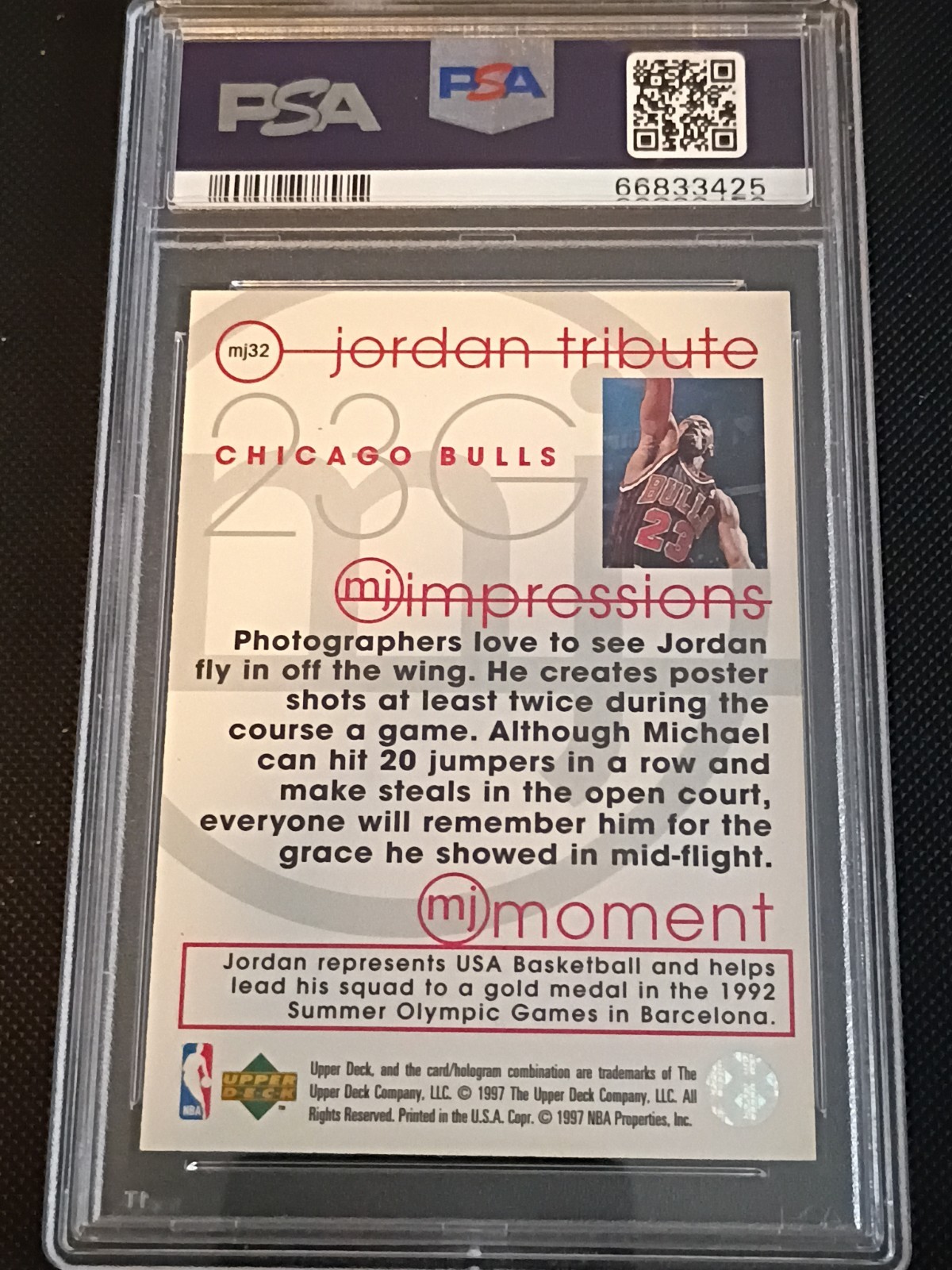 1997-98 Upper Deck Michael Jordan Tribute - Michael Jordan #MJ32 PSA 9 view 3