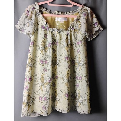 Mac & Jac Floral Print Ruffle Neck Top Blouse Womens Size L